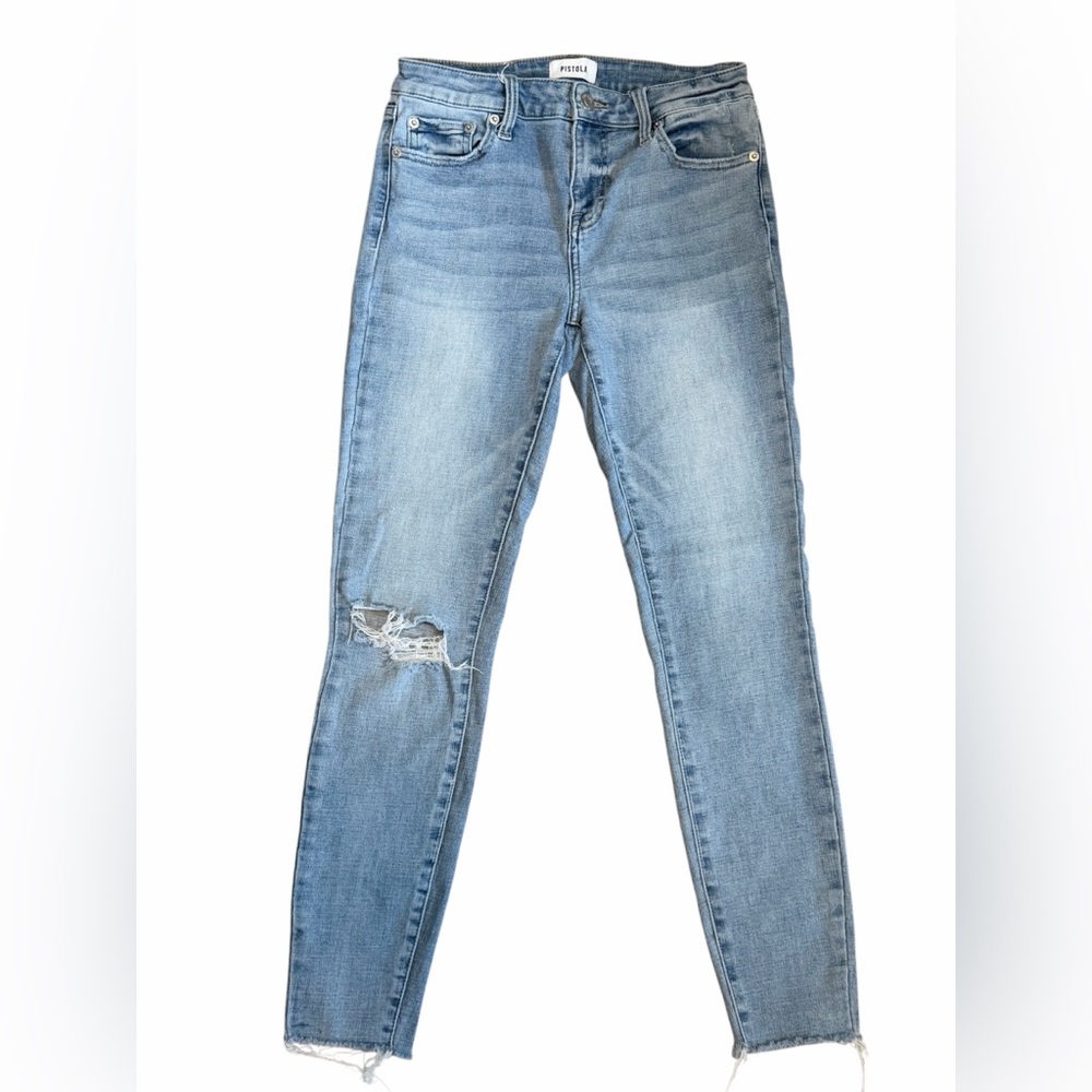 PISTOLA Mid Rise Light Blue Distressed Skinny Jeans Sz 26 - Picture 3 of 8